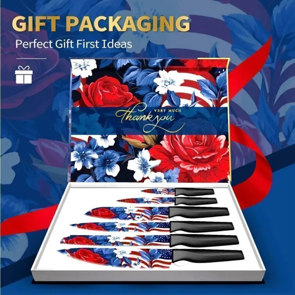 Patriotic Knife Set 6 Piece Kitchen Knife Set German Stainless Steel Unique Gift